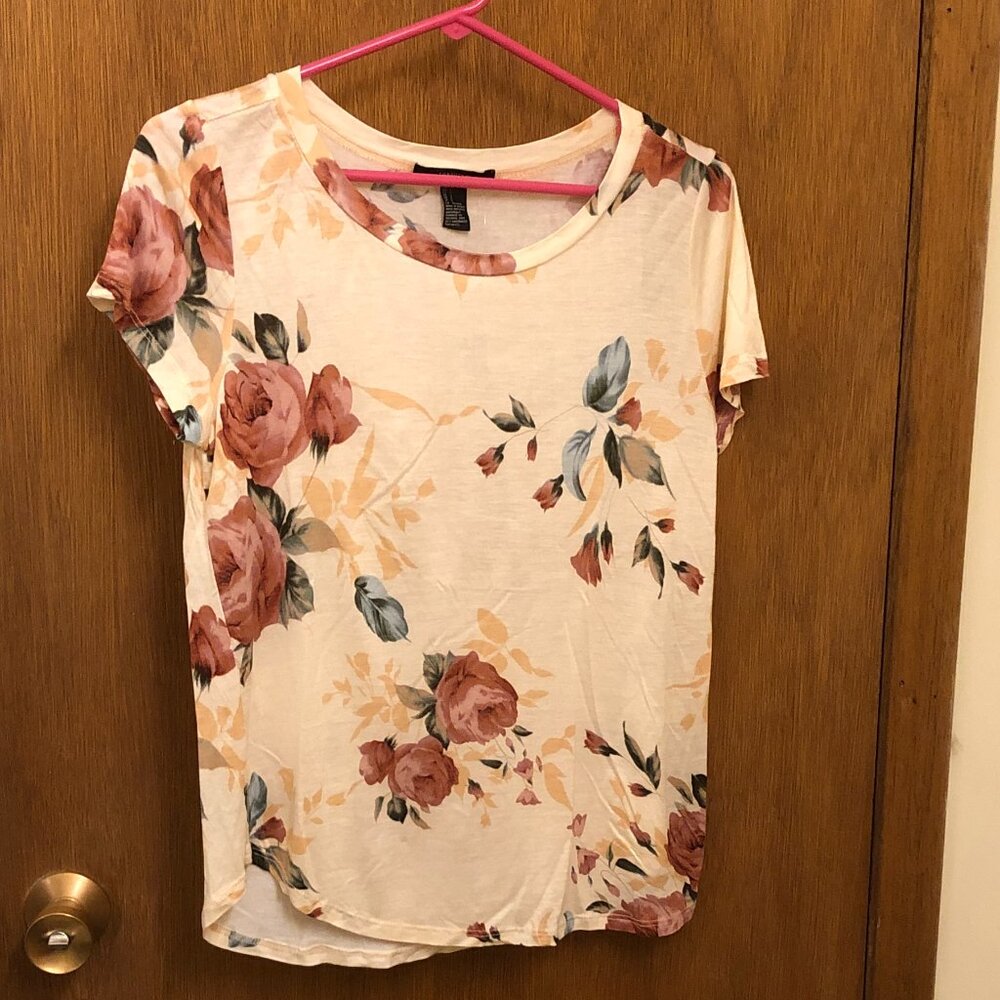 Forever21 - peach flowy top with red floral pattern